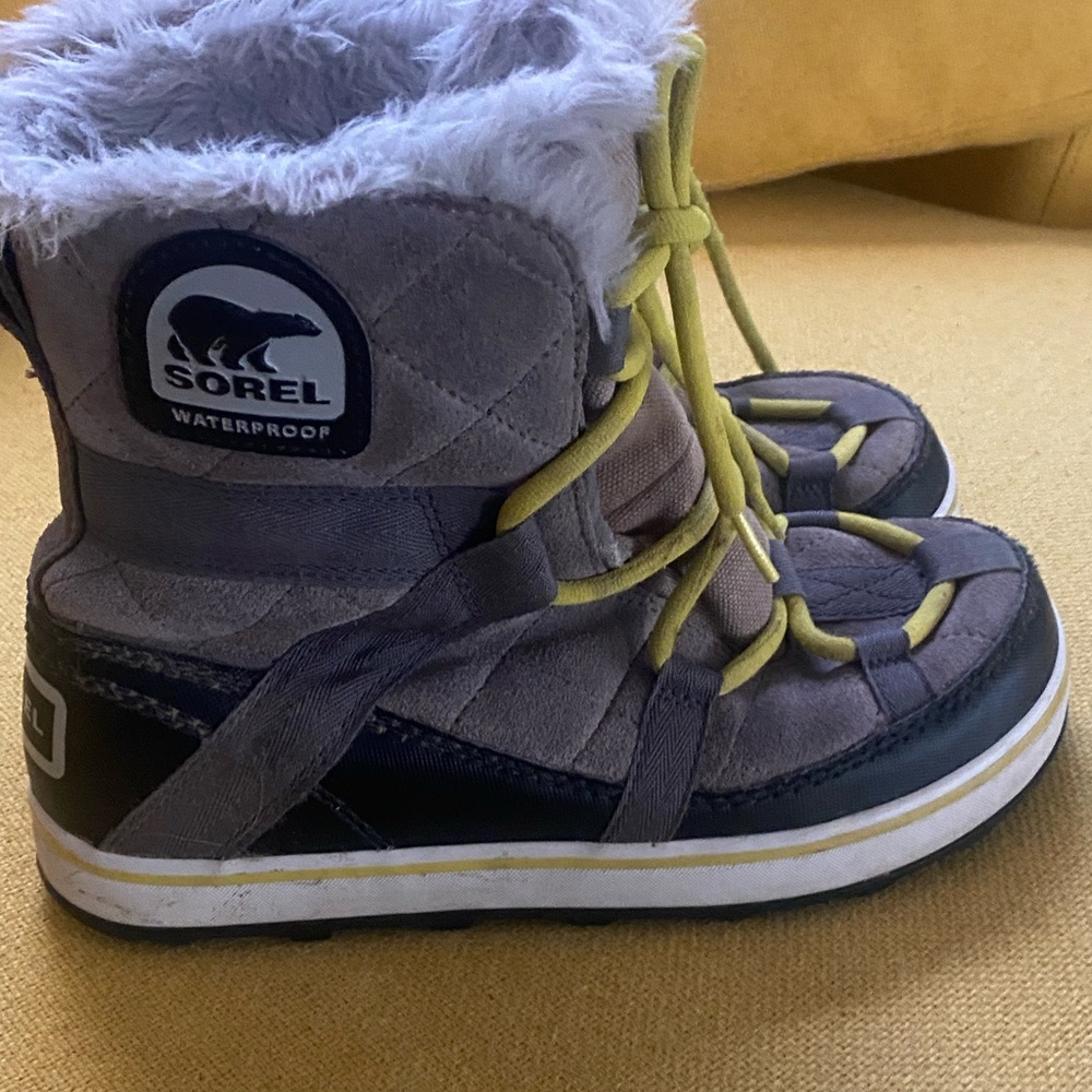 Sorel Kids Gray and Yellow Snow Boots